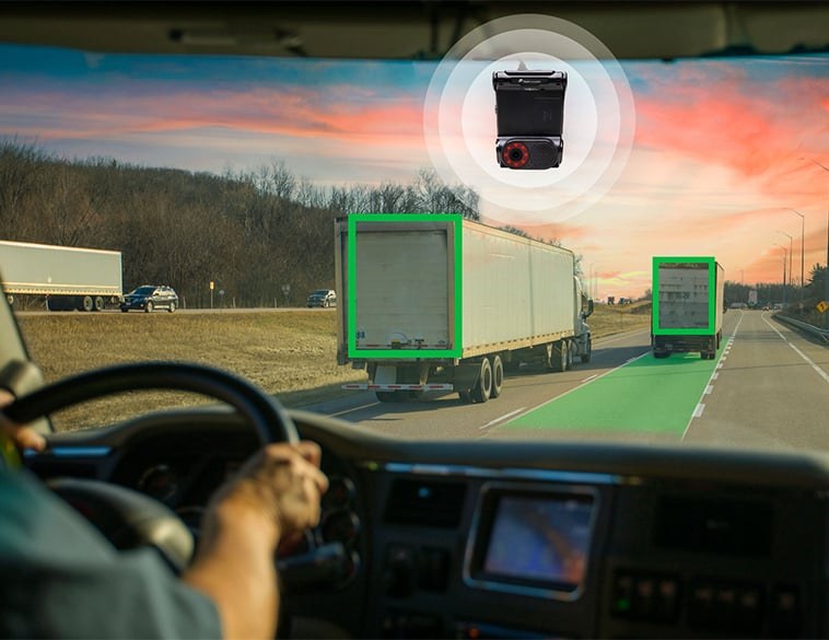 Illustration of AI dash camera technology used in a commercial truck